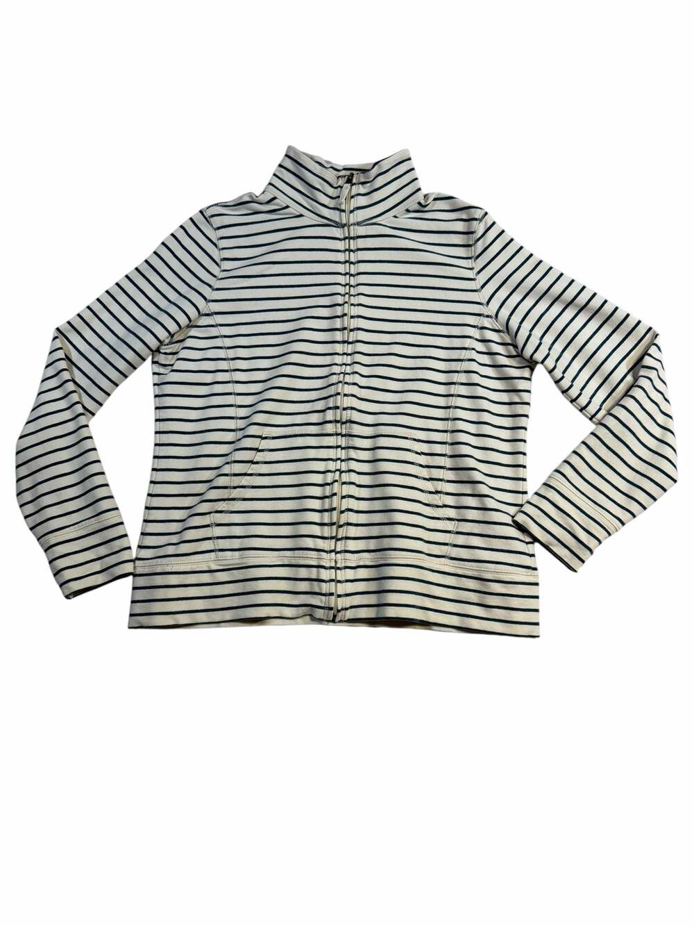 L.L.Bean Women's Perfect Fit Full-Zip Mockneck Striped Jacket Size L Regular